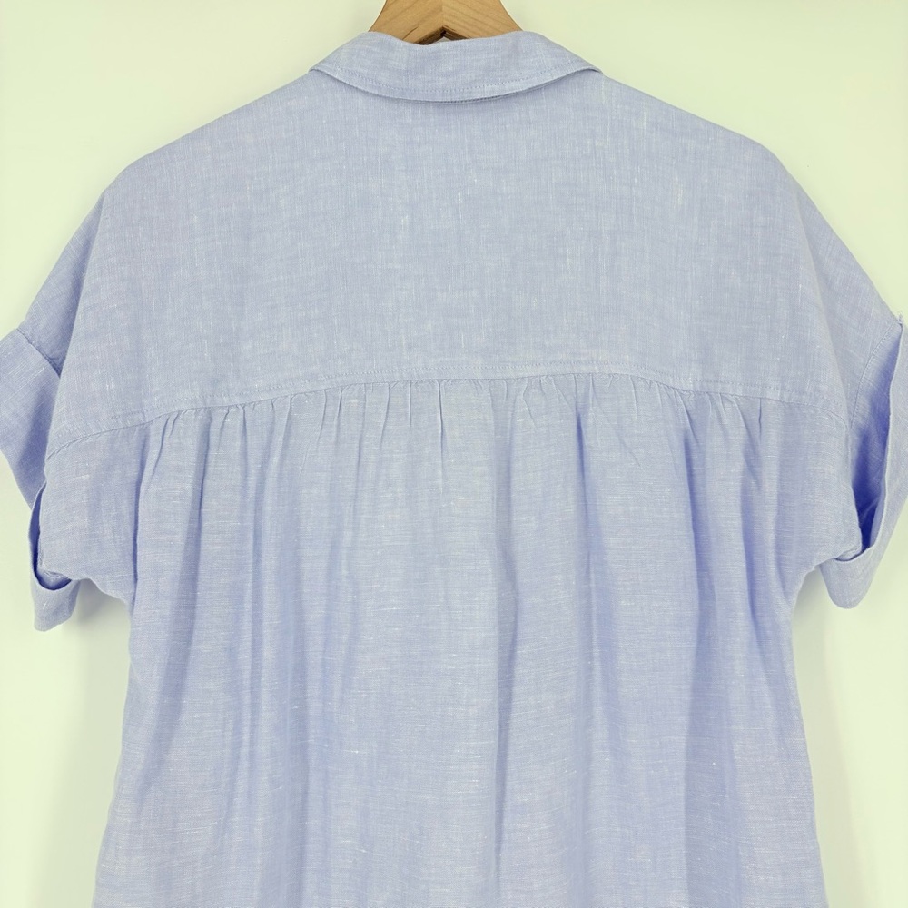 J. Crew Baird McNutt Relaxed Fit Short Sleeve Irish Linen Blue Shirt Dress - Picture 6 of 13